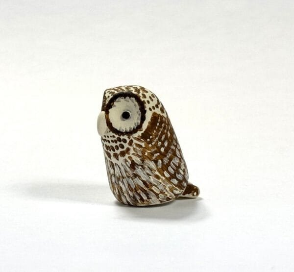 Clay owl totem from Featherlight Talimals series