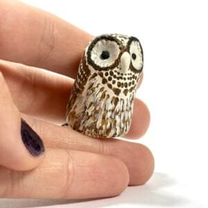 Clay owl totem from Featherlight Talimals series