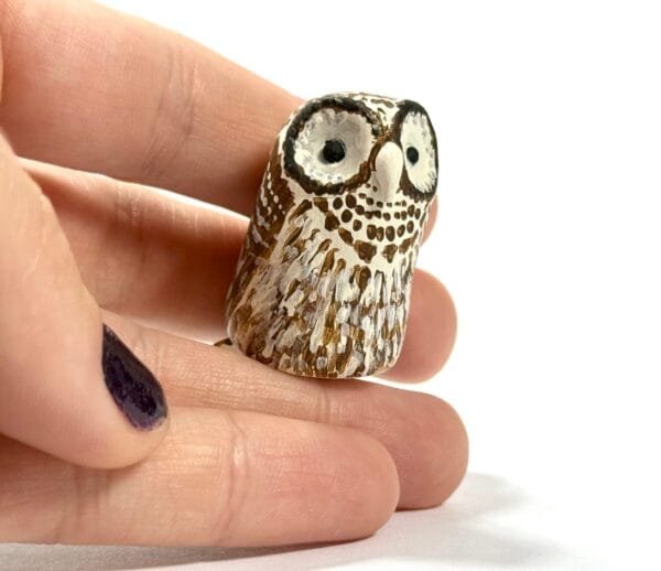 Clay owl totem from Featherlight Talimals series