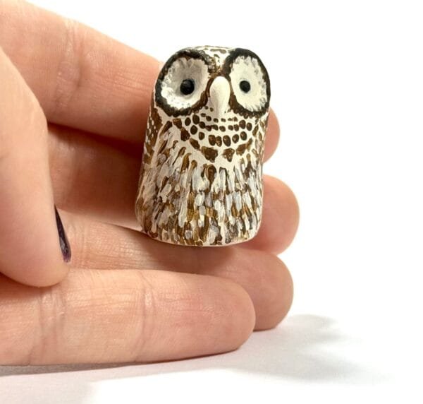 Clay owl totem from Featherlight Talimals series