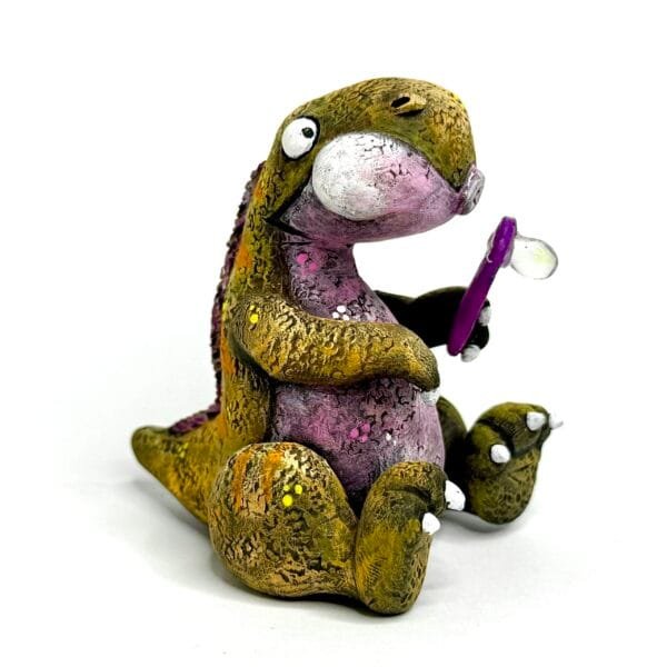 Cute clay t-rex from Jurassic Zubaloo series, blowing bubbles