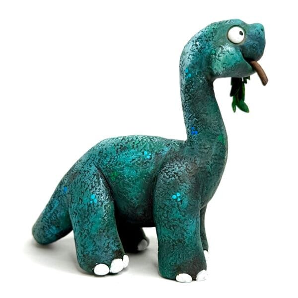 Cute clay Brontosaurus from Jurassic Zubaloo series, eating leaves