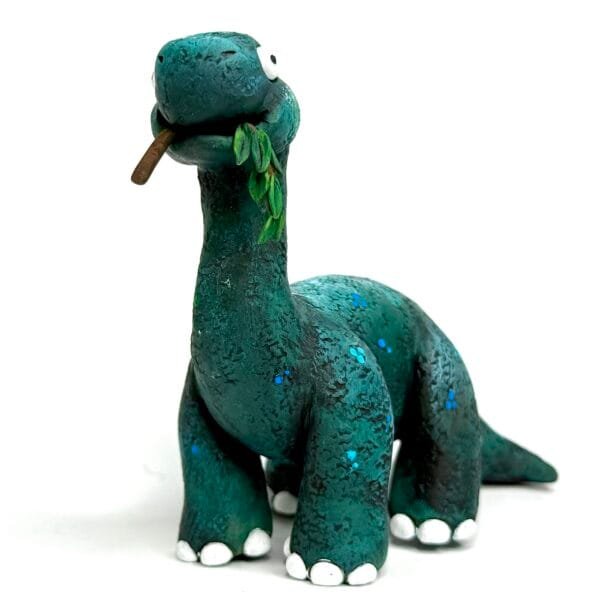 Cute clay Brontosaurus from Jurassic Zubaloo series, eating leaves